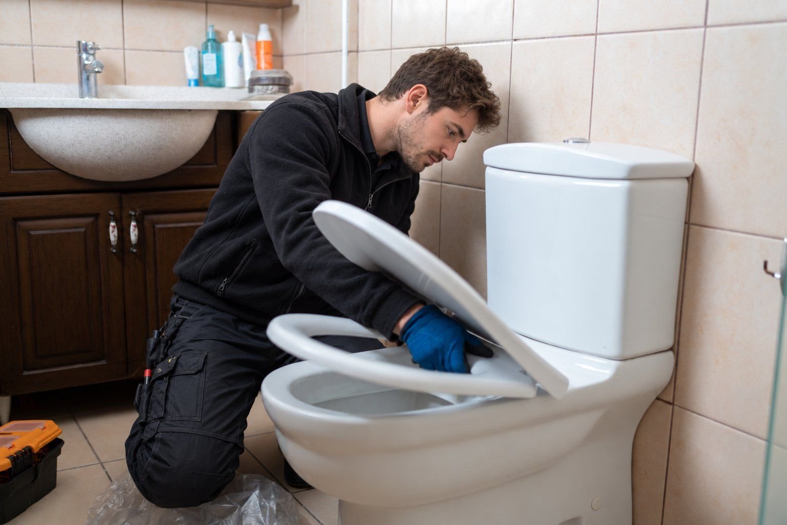 Fast Fix plumber repairing a toilet